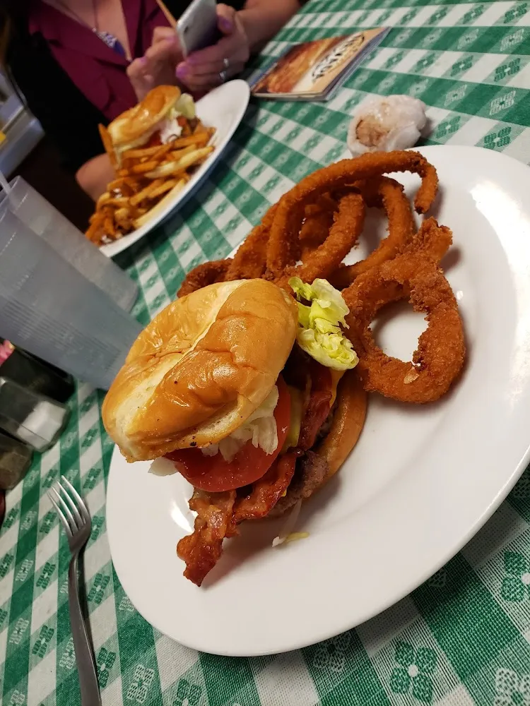 Bacon Cheese Burger with Onion Rings