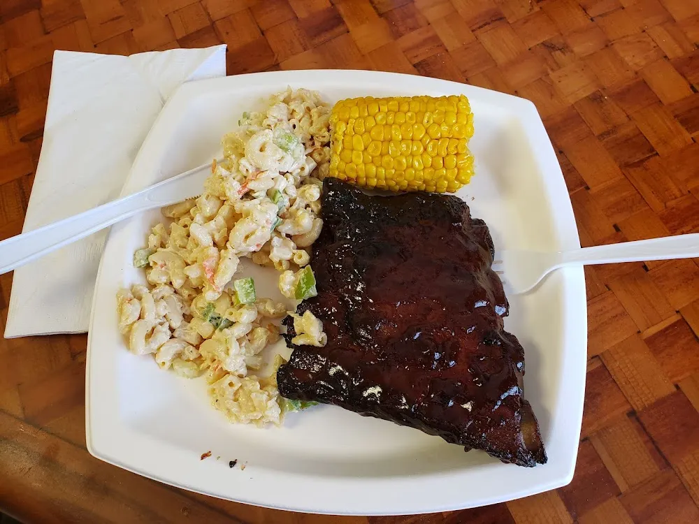 BBQ Ribs with Mac Salad & Corn on the Cob