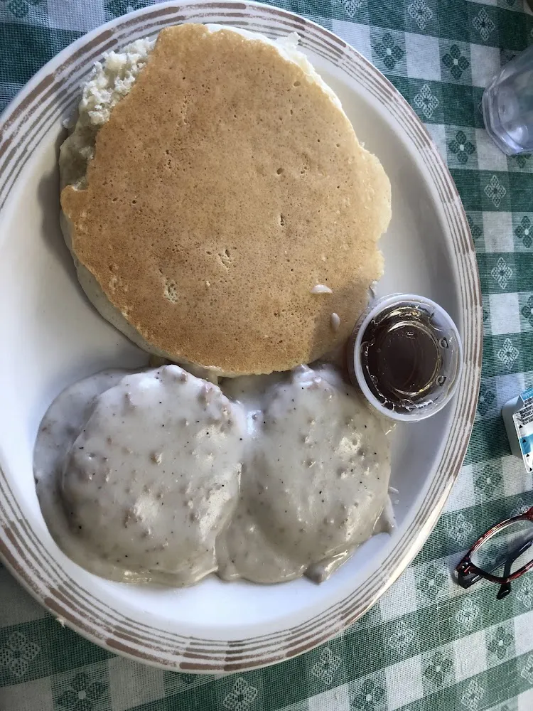 Biscuit and Gravy with a Pancake